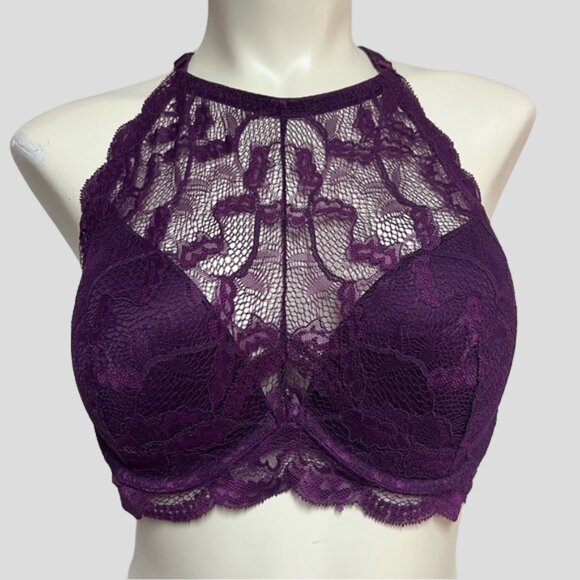 💕2/$35 💕 La Senza Dark Plum Halter Racerback Bra - Picture 1 of 9